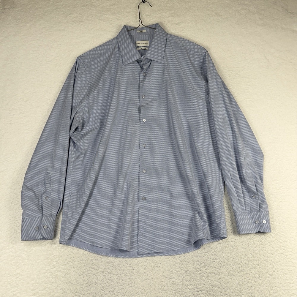 Lucky Brand Mens XL 17-17.5 Slim Fit 4 Way Stretch Blue Long 34/35 Button Down